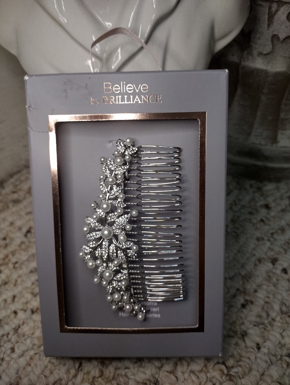 Believe By Brilliance Bridal Style Silver Plated Pearl/Cubic Zirconia Hair Comb